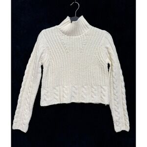 Altar State Cream Cable Knit Mock Neck Cropped Sweater Women's XS